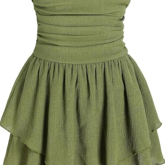 Cider Dresses & Skirts - Cider Olive Green Strapless Ruffle Dress
